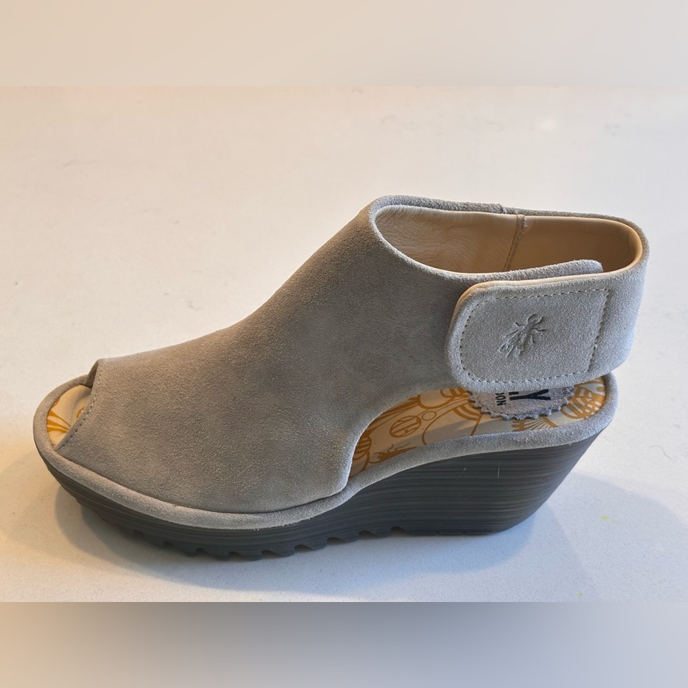 Fly London Yone Gray Wedge Suede Peep Toe Sandals Women’s EU 37 - Picture 10 of 12